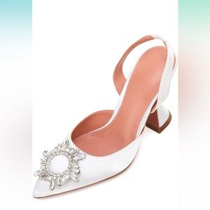 White Satin Crystal Slingback Pumps